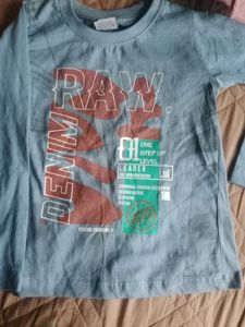Blue "Denim Raw" Graphic T-Shirt