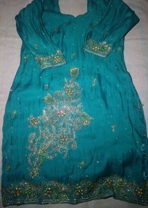 Teal Green Embroidered Kurti Set with Salwar