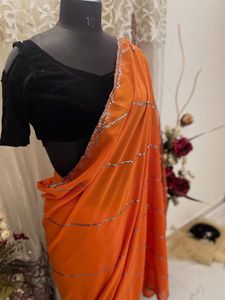 Elegant Orange Saree without blouse