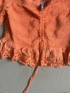 Orange Off-Shoulder Puff Sleeve Top
