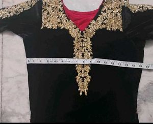 Black Velvet Kurti with Golden Embroidery