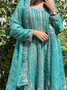 Elegant Aqua Embroidered Kurta Set