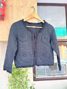 Chic Black Textured Cropped Jacket