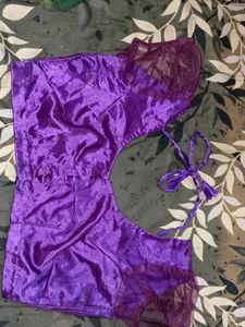 Purple Net Saree With  Blouse