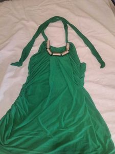 Green Halter Neck Ruched Dress