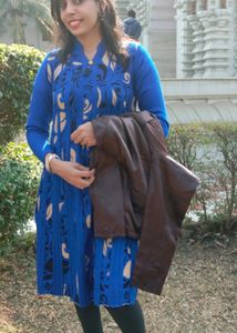 Blue Patterned Knit Dress 10/10