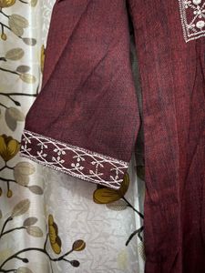 Maroon Embroidered Kurta