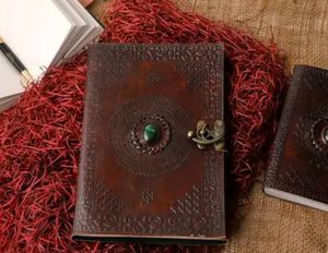 Handcrafted Leather Green Stone Brown Embossed  Di