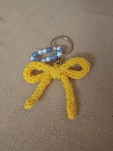 Yellow Bow Keychain with Beads