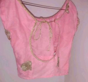 Pink net saree with sequin zari motifs
