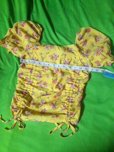Yellow Drawstring Bow Floral Crop Top summer wear
