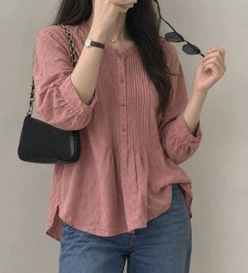 New with tag Korean Pink Pleated Button-Up Blouse
