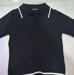 Chic Cable Knit Polo Sweater