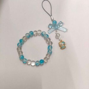 Blue Beaded Bracelet &amp; Charm