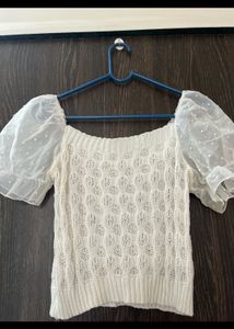 Sheer Puff Sleeve Knit Top