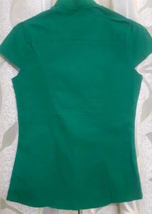 Green Ruffle Pure Cotton Front Blouse