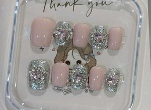 Pink & Silver Heart Press-On Nails