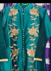 Green Embroidered Teal Kurta Set