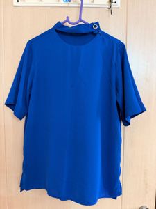 Elegant Royal Blue Mock Neck Top