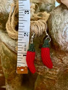Crocheted red Chili Pepper Earrings