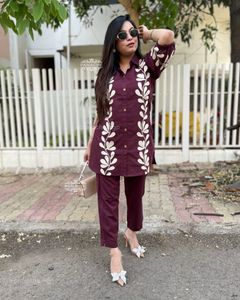 Embroidered Maroon Co-ord set