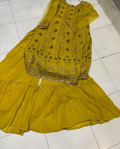 Yellow Embroidered Sharara Suit