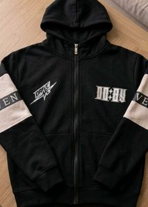 Men's Black Zip-Up Hoodie with Graphic Detail