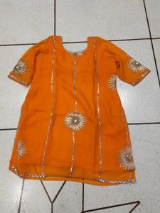 Orange Embroidered Kurta Set with lengha or skirt
