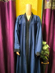 Elegant Navy Blue Abaya Burqa with Black Trim Desi