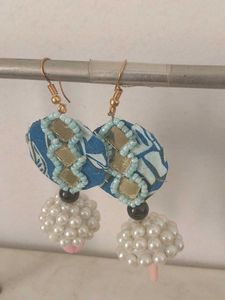 Handmade Blue & White Fabric Earrings