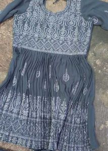 Elegant Grey Embroidered Kurta Set with dupatta