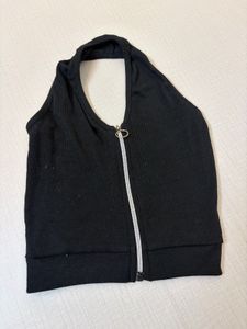 Black Halter Neck Ribbed Crop Top