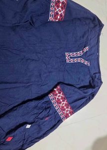 Embroidered Blue Cotton Kurta