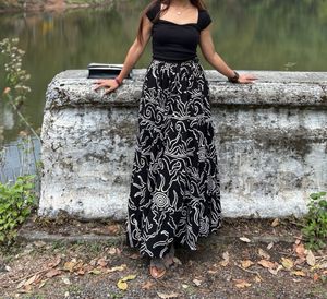 Bohemian Black & White Print Maxi Skirt