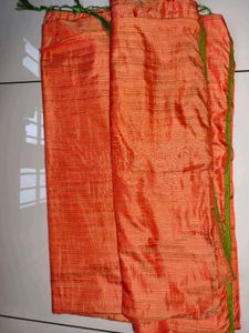Orange Silk Saree with Green Border