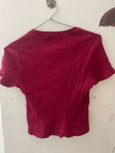 Ribbed mahroon crop  Tee