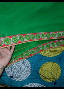 GREEN SAREE WITH EMBROIDERY BLOUSE PEICE SET