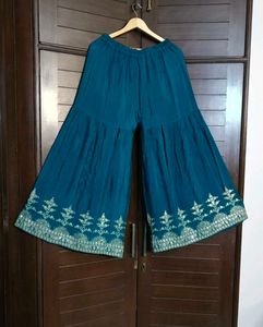 Teal Green Full Embroidery Chinon Silk Sharara Set