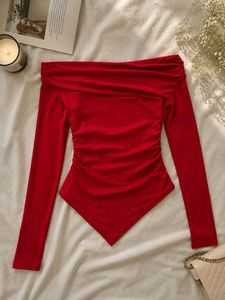 Chic Red Off-Shoulder Long Sleeve Top