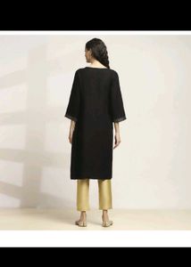 Elegant Black Kurta  Gold Print with crop top
