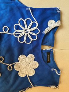 Blue Floral Crochet Sleeveless Top