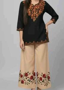 Embroidered Black Kurta Set with Palazzo
