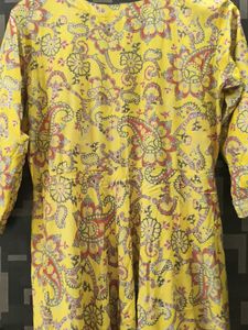 Mustard Yellow Printed Anarkali Kurta with Sequina
