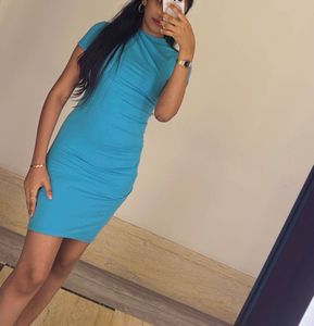 Blue Ruched Bodycon Dress