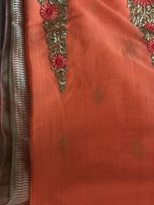 Embroidered Orange Saree