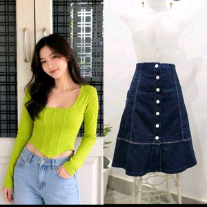 combo Denim Skirt nd Neon top ❤️‍🔥
