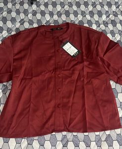 Maroon Collared Button-Up Top