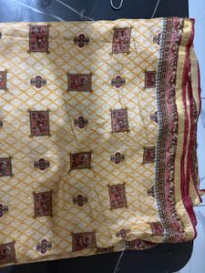 Elegant Cream &amp; Maroon Saree