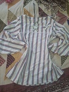 Striped Bell Sleeve Top with Bow Detail