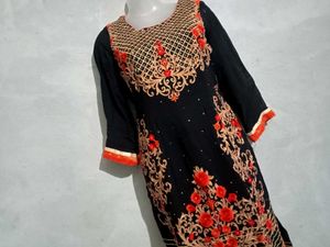 Embroidered Black &amp; Orange Salwar Kameez
